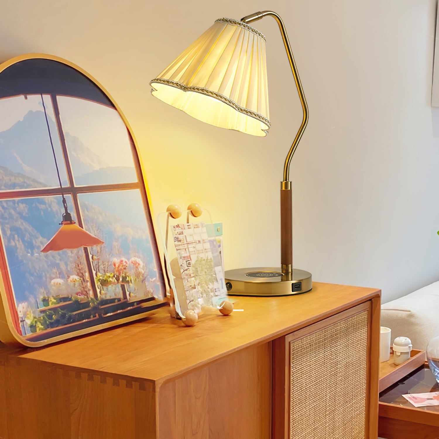 Elegant Fabric Table Lamp with Golden Base – Indoor Lighting Fixture 4