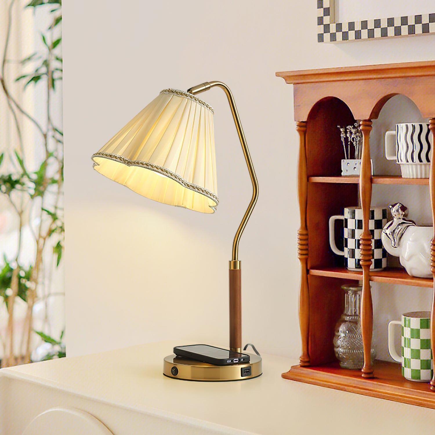 Elegant Fabric Table Lamp with Golden Base – Indoor Lighting Fixture 5