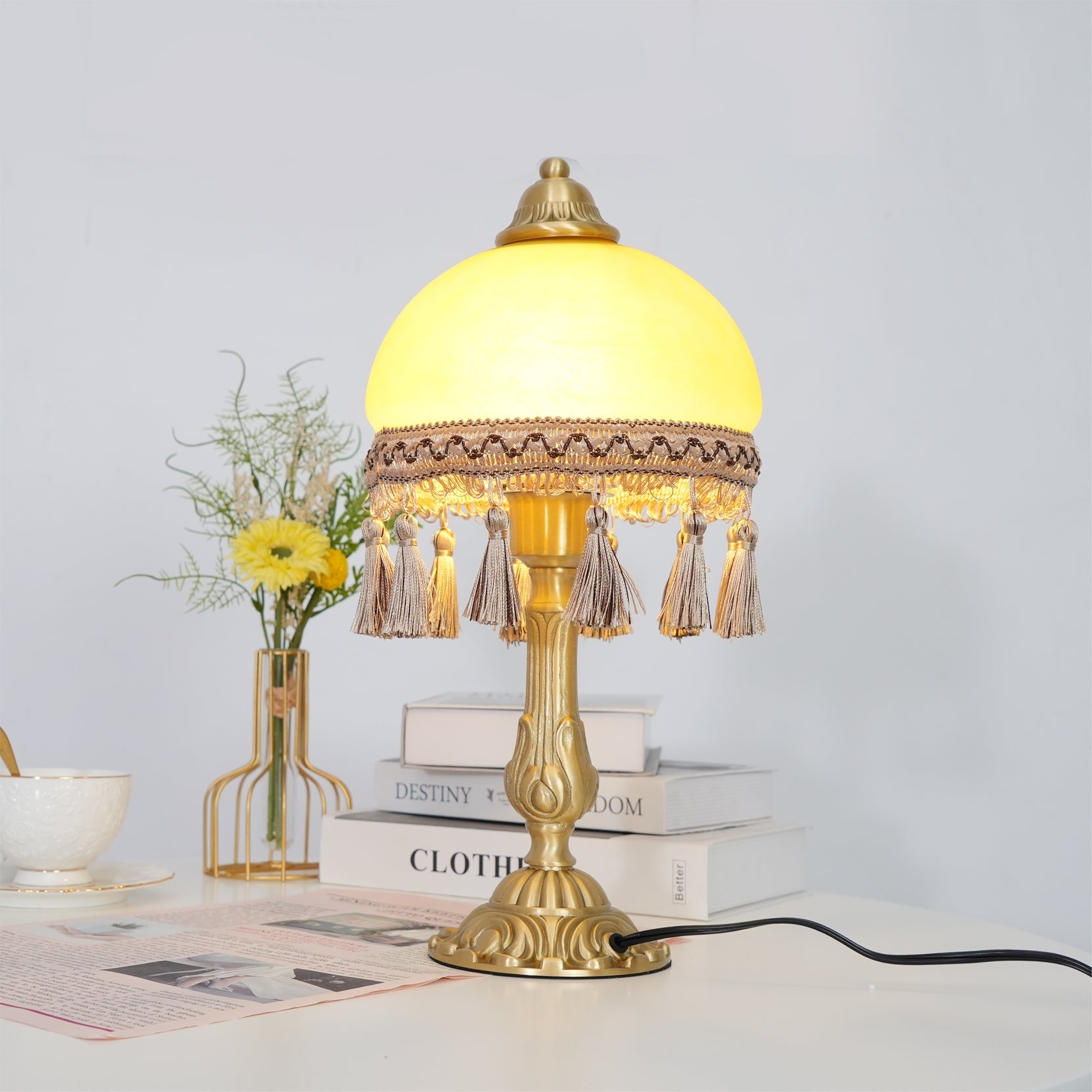 Elegant Brass Table Lamp with French Tassels – 18cm Diameter, Indoor Lighting 2