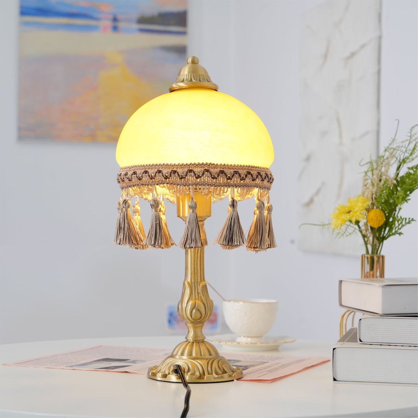 Elegant Brass Table Lamp with French Tassels – 18cm Diameter, Indoor Lighting 3