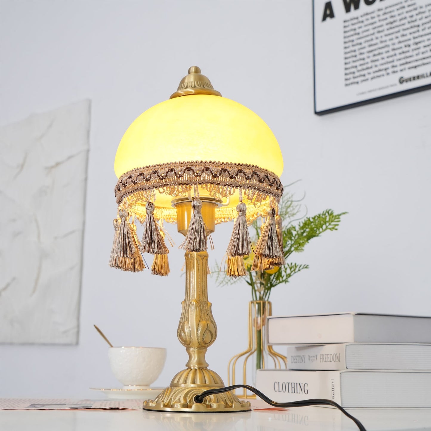 Elegant Brass Table Lamp with French Tassels – 18cm Diameter, Indoor Lighting 4