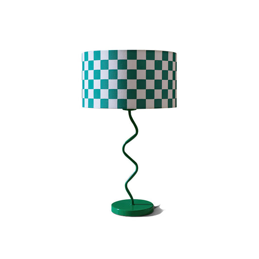 Green Chessboard Table Lamp - Modern Fabric Shade with Iron Base for Bedroom or Living Room 1