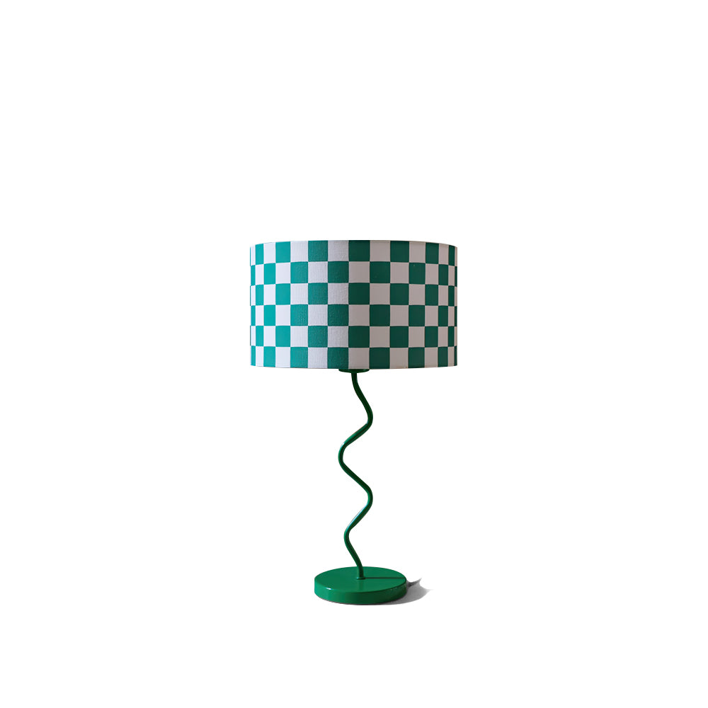 Green Chessboard Table Lamp - Modern Fabric Shade with Iron Base for Bedroom or Living Room 2