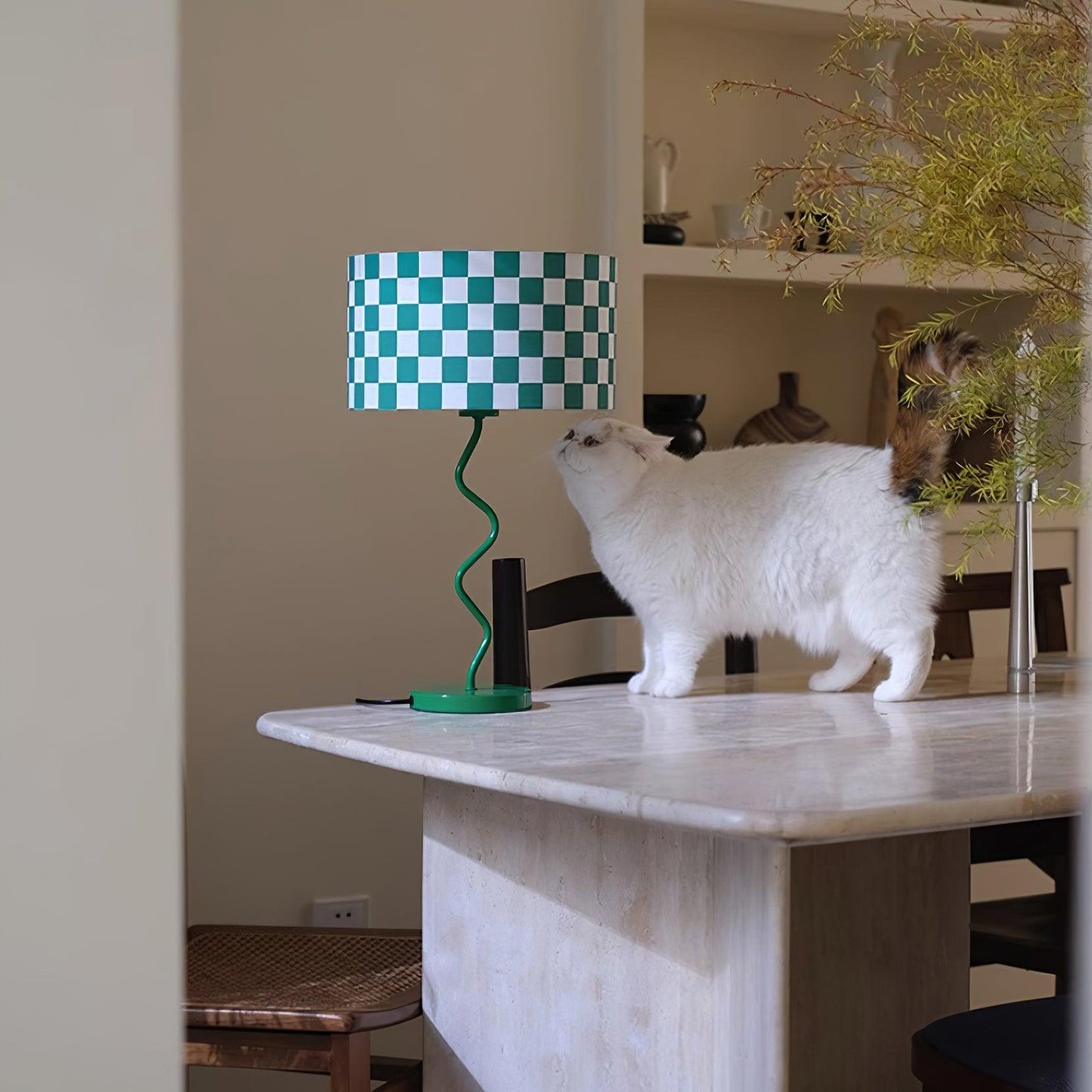 Green Chessboard Table Lamp - Modern Fabric Shade with Iron Base for Bedroom or Living Room 6