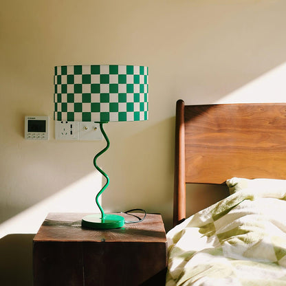 Green Chessboard Table Lamp - Modern Fabric Shade with Iron Base for Bedroom or Living Room 7