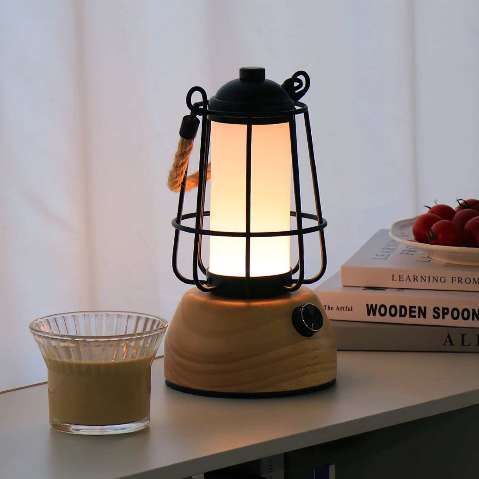 Hemp Rope Outdoor Table Lamp – Rustic Lantern Style with Integrated LED 3