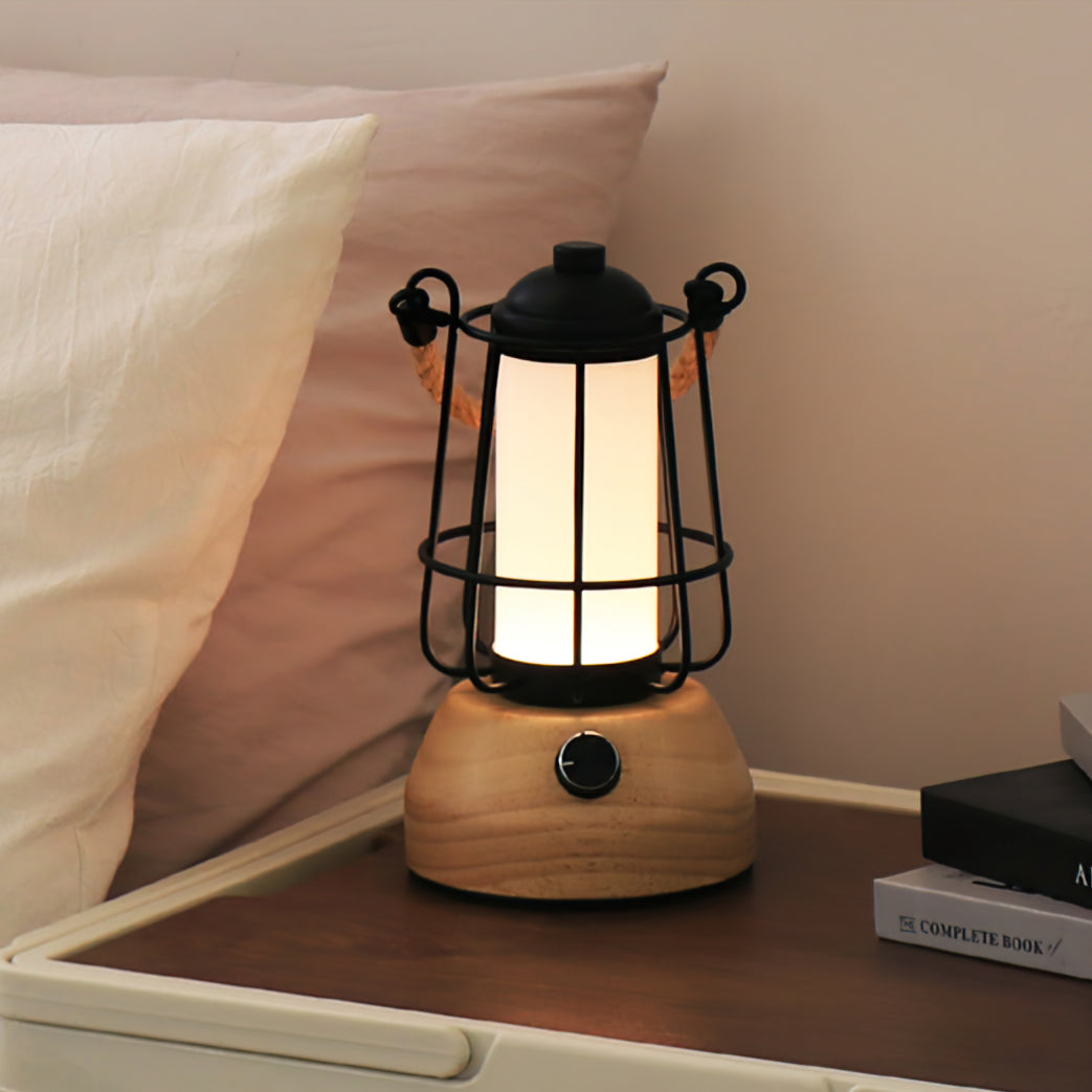 Hemp Rope Outdoor Table Lamp – Rustic Lantern Style with Integrated LED 4