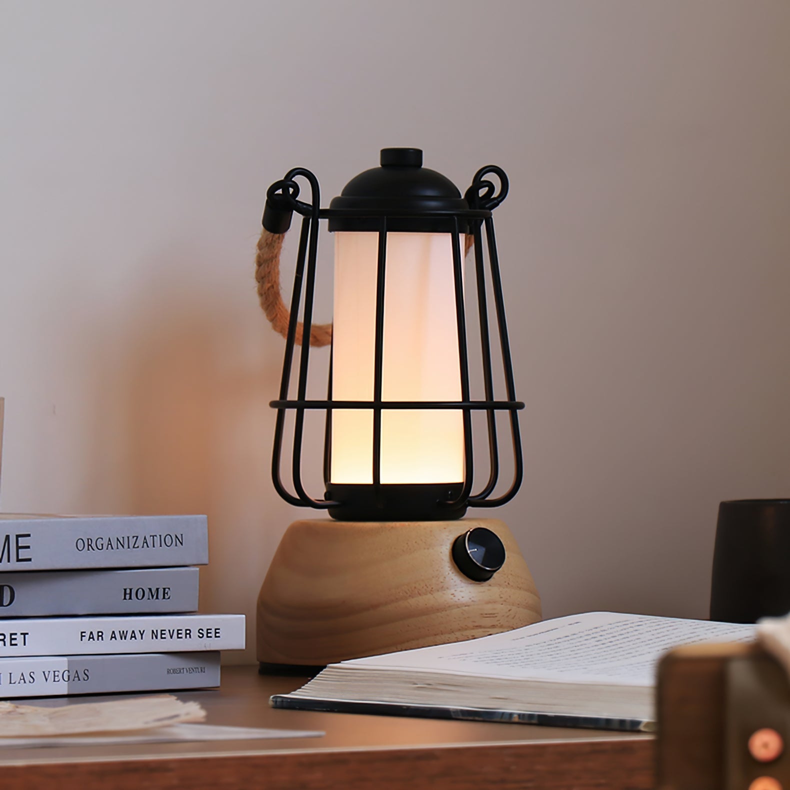 Hemp Rope Outdoor Table Lamp – Rustic Lantern Style with Integrated LED 5