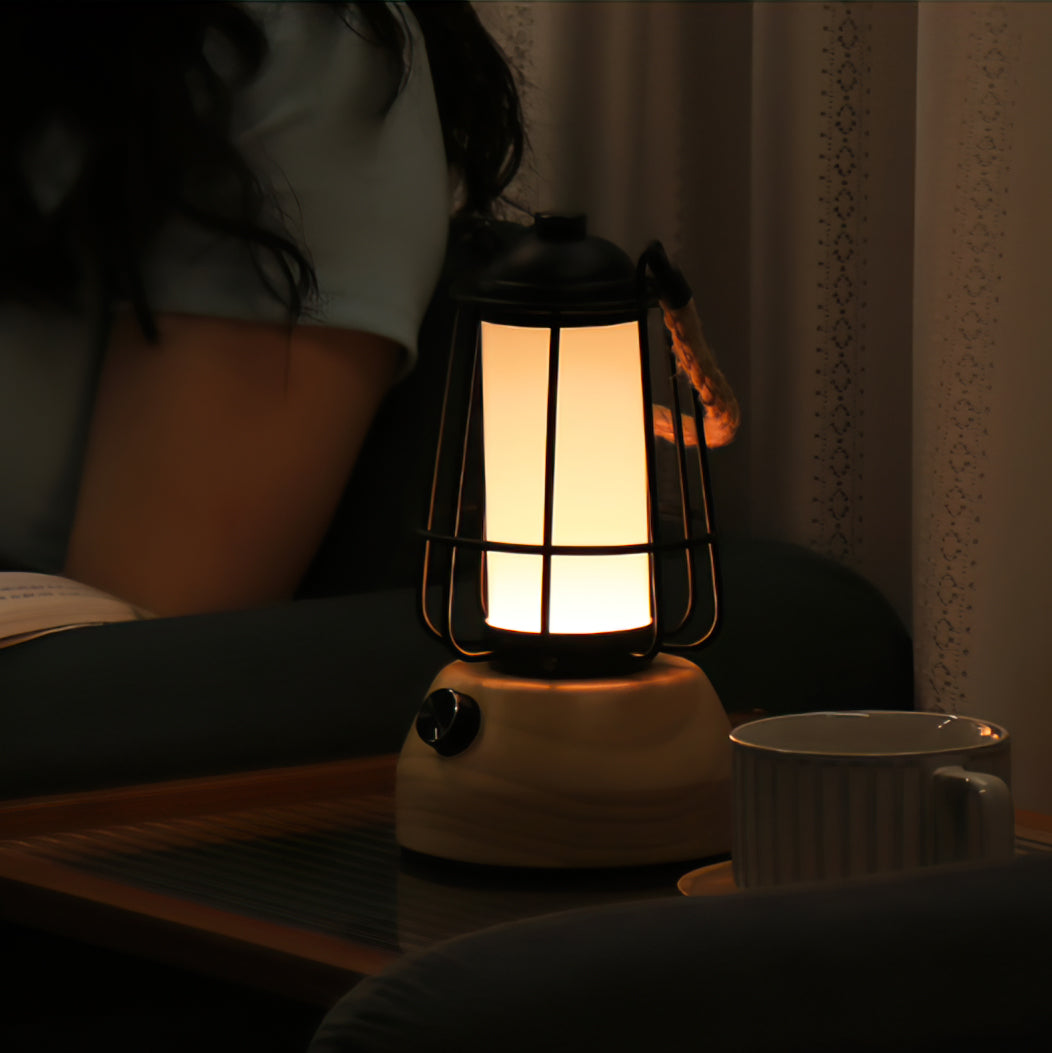 Hemp Rope Outdoor Table Lamp – Rustic Lantern Style with Integrated LED 8