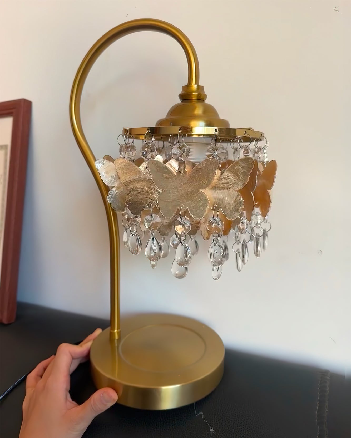Elegant Table Lamp with Crystal Accents and Golden Metal Frame – 15 for Bedside or Living Room 8