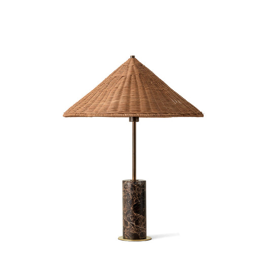 Stylish Jute and Marble Table Lamp with Rattan Shade – Ideal for Bedside or Desk 1