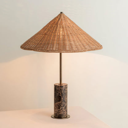 Stylish Jute and Marble Table Lamp with Rattan Shade – Ideal for Bedside or Desk 3