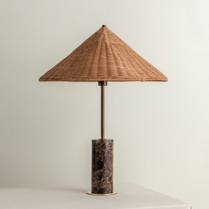 Stylish Jute and Marble Table Lamp with Rattan Shade – Ideal for Bedside or Desk 4