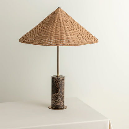 Stylish Jute and Marble Table Lamp with Rattan Shade – Ideal for Bedside or Desk 5