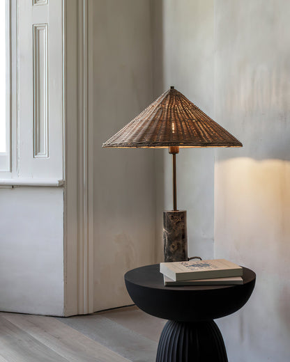 Stylish Jute and Marble Table Lamp with Rattan Shade – Ideal for Bedside or Desk 7
