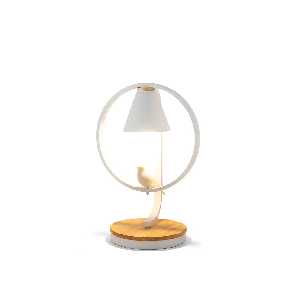 Artistic Table Lamp with Bird Design - Wooden Base and White Shade for Bedroom or Living Room 2