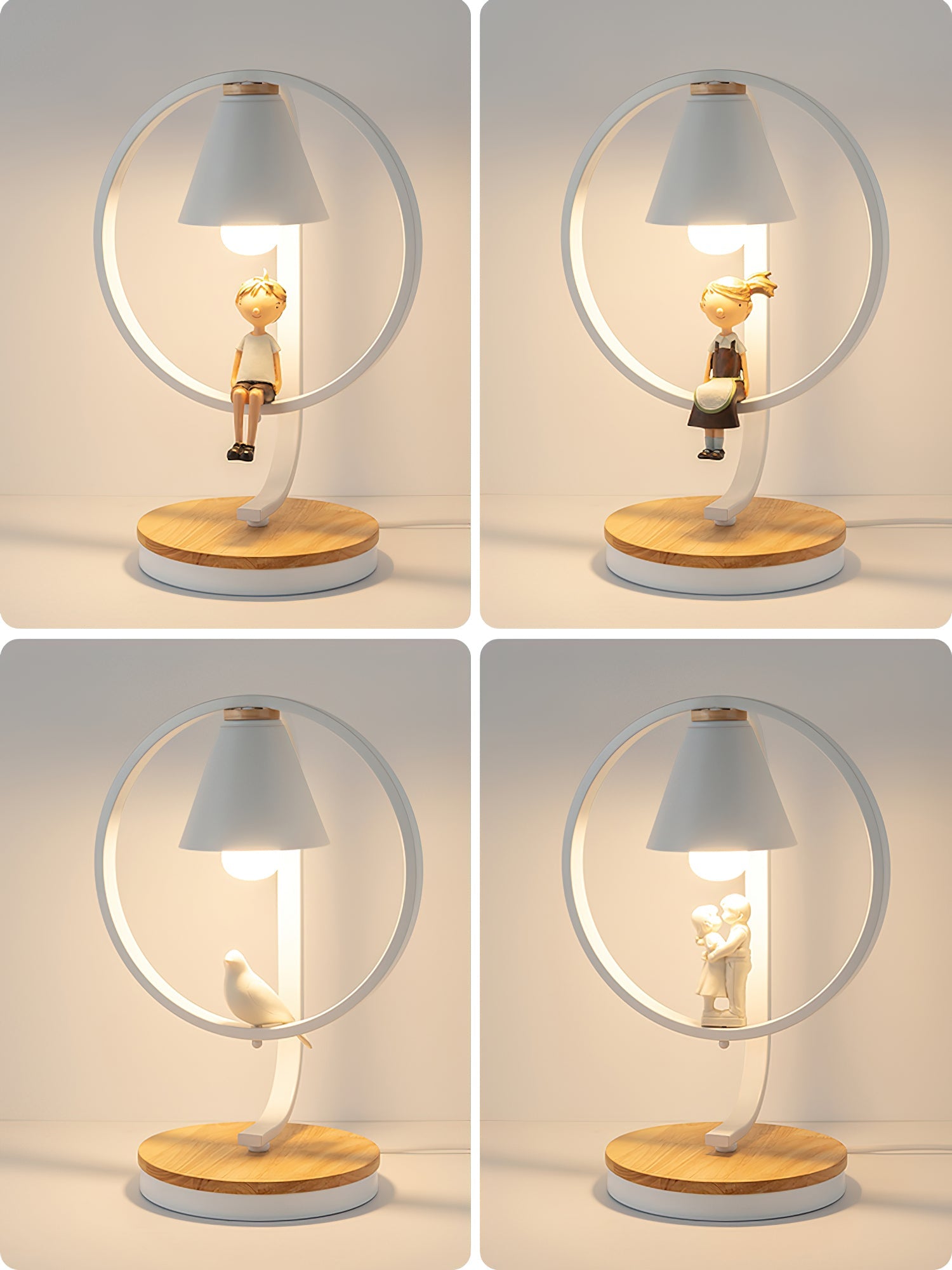 Artistic Table Lamp with Bird Design - Wooden Base and White Shade for Bedroom or Living Room 8