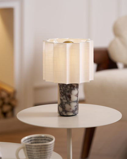 Battery-Powered Table Lamp with Marble Base and Fabric Shade – 19cm Diameter 4