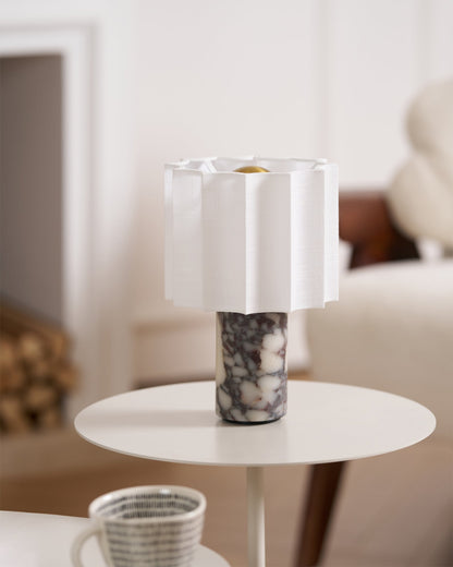 Battery-Powered Table Lamp with Marble Base and Fabric Shade – 19cm Diameter 5
