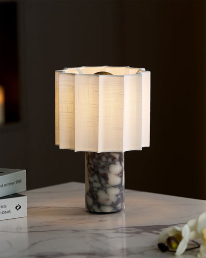 Battery-Powered Table Lamp with Marble Base and Fabric Shade – 19cm Diameter 8