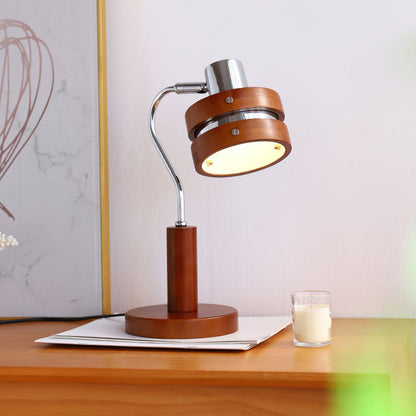 Modern Table Lamp with Swiveling Metal Head and Wooden Frame – 20cm Diameter 2