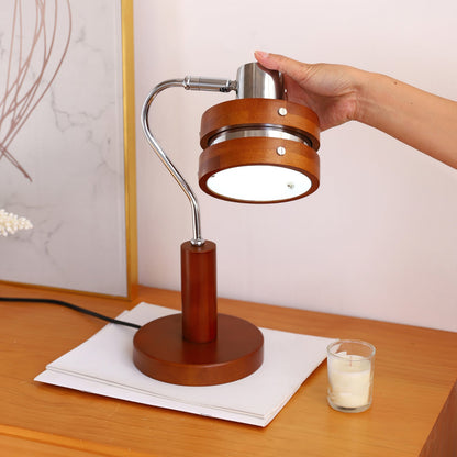 Modern Table Lamp with Swiveling Metal Head and Wooden Frame – 20cm Diameter 4