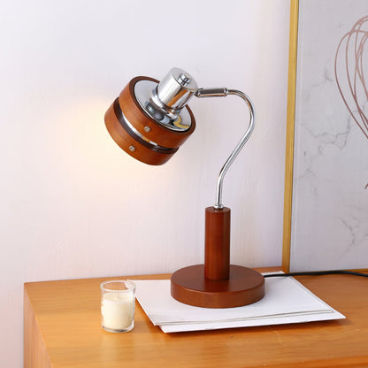 Modern Table Lamp with Swiveling Metal Head and Wooden Frame – 20cm Diameter 9