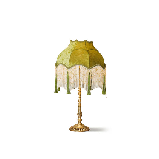 Vintage Fabric Table Lamp with Brass Base – Green Scalloped Shade 1