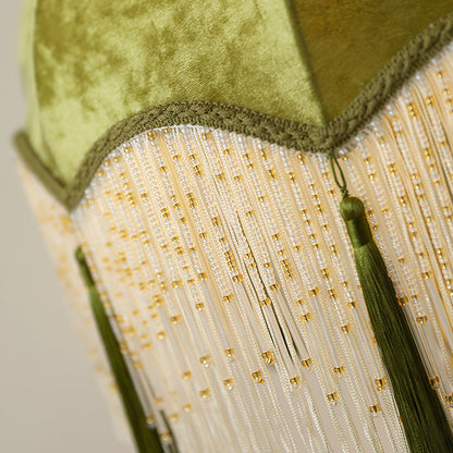 Vintage Fabric Table Lamp with Brass Base – Green Scalloped Shade 6