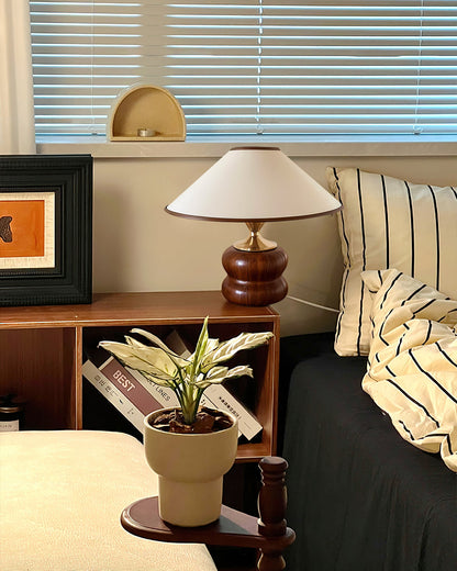 Elegant Wooden Table Lamp with Brass Accent – 32cm for Living Room or Bedroom 6