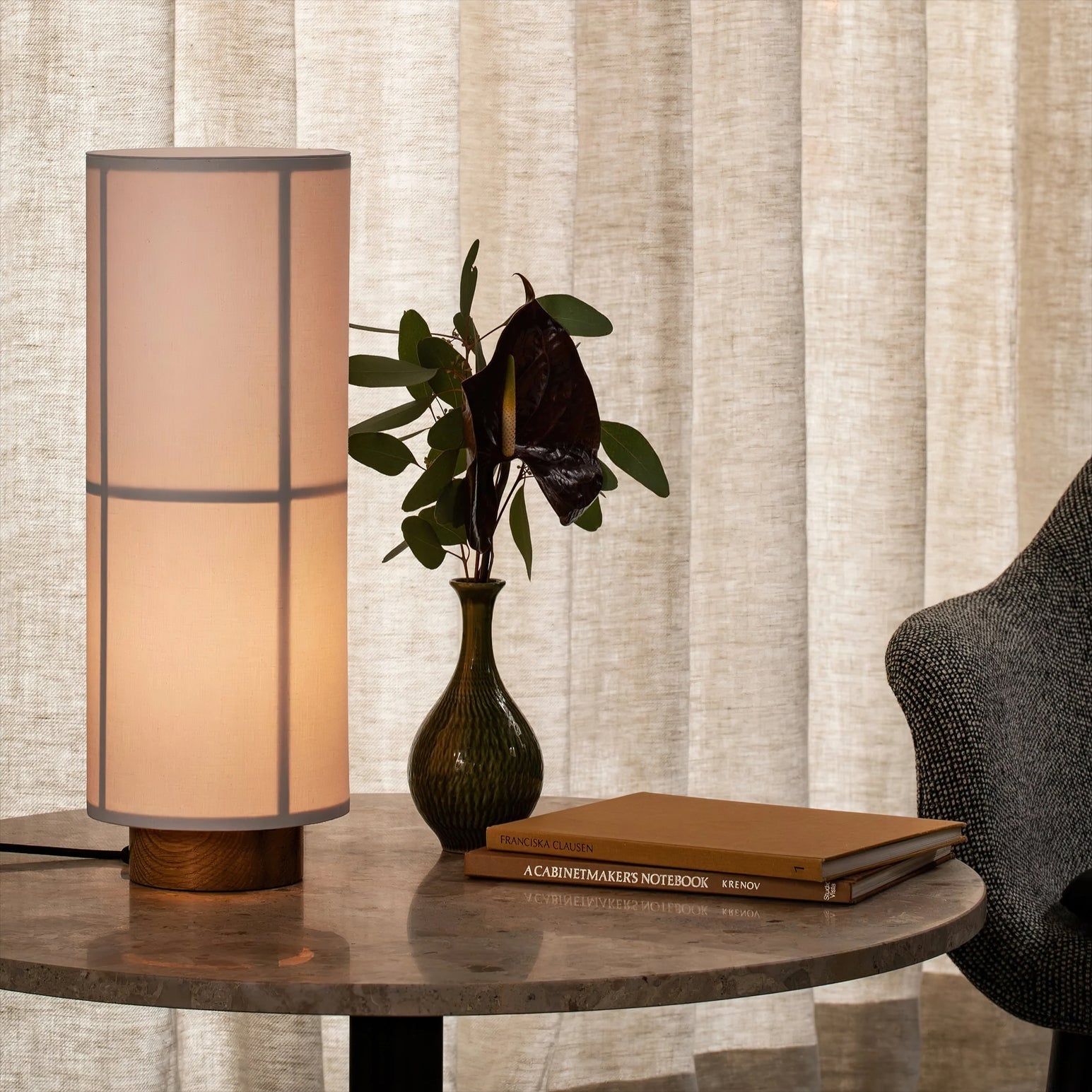 Linen Table Lamp with Solid Wood Base – Modern Bedroom or Desk Lamp for Ambient Lighting 4