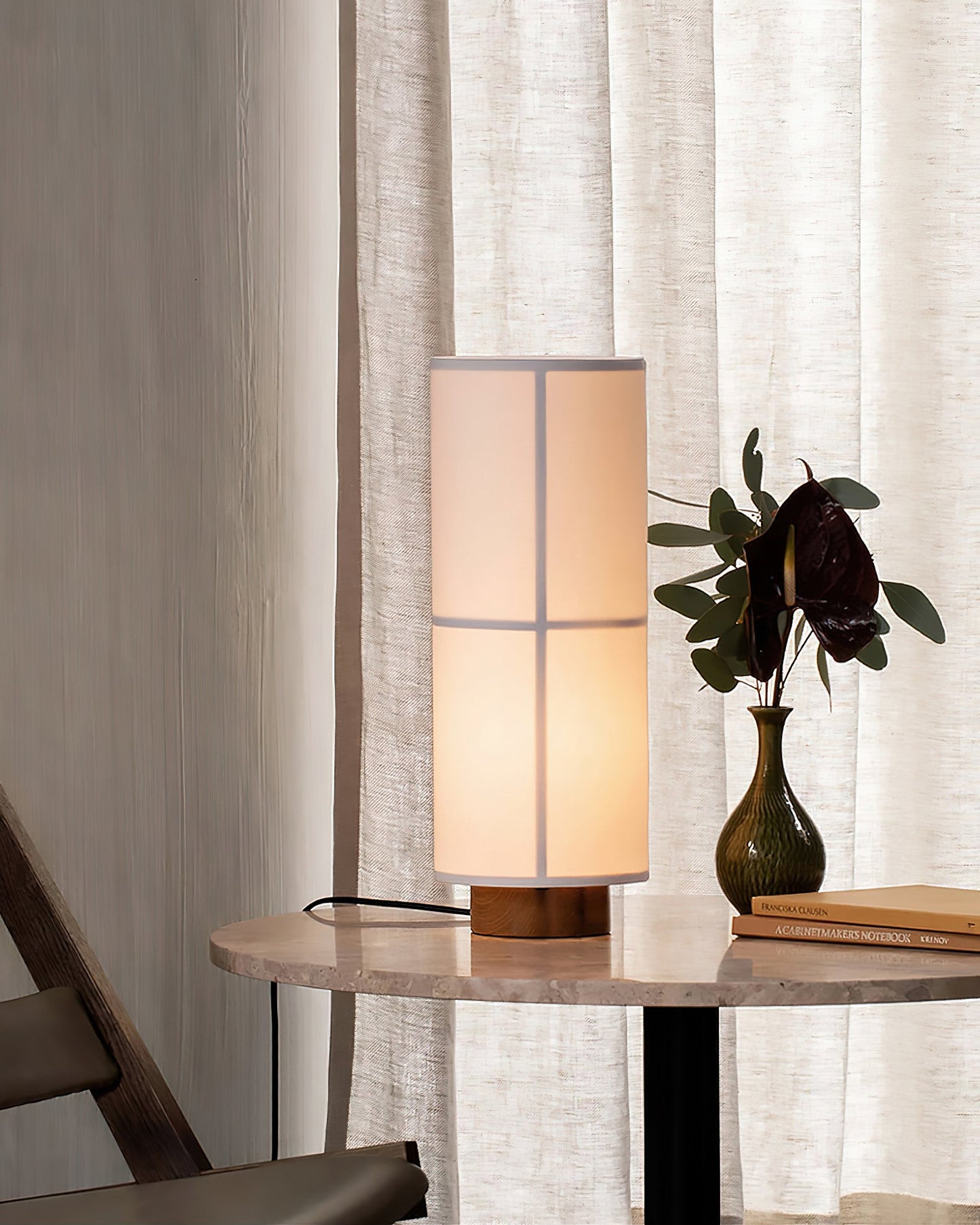 Linen Table Lamp with Solid Wood Base – Modern Bedroom or Desk Lamp for Ambient Lighting 7