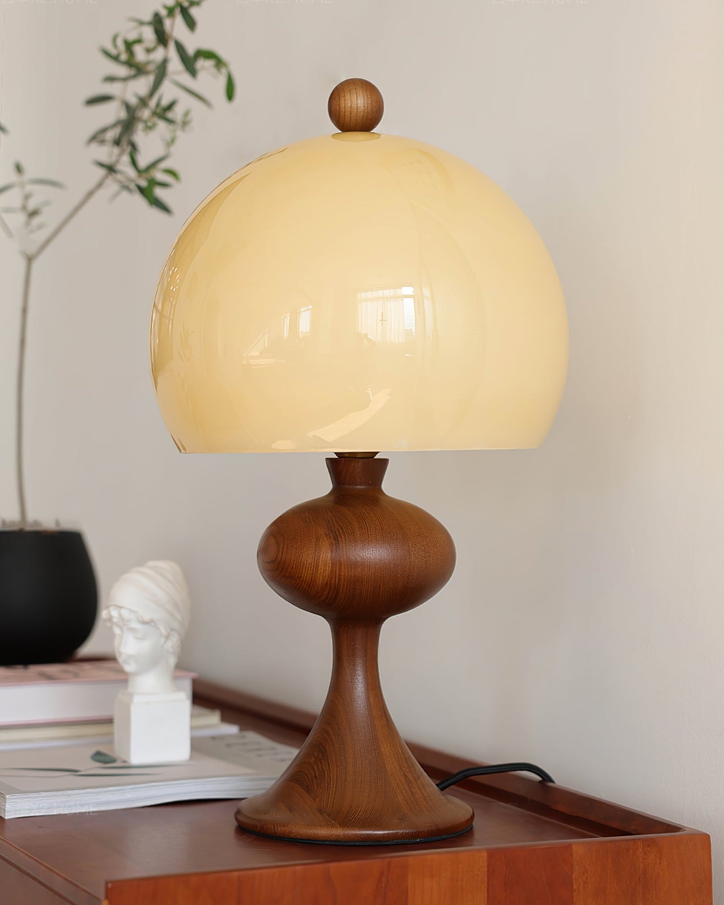 Minimalist Table Lamp with Glass Shade and Wood Accents – 19.7 Height, Ideal for Bedside or Desk 4