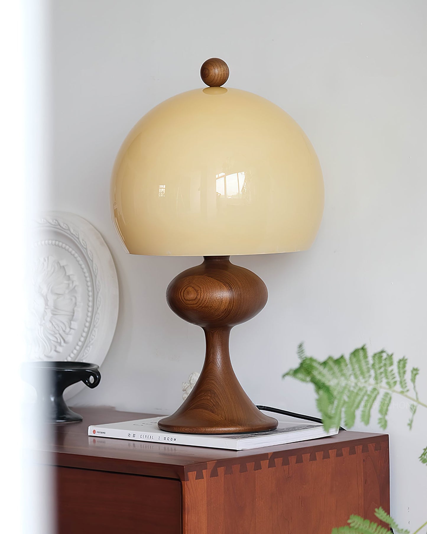 Minimalist Table Lamp with Glass Shade and Wood Accents – 19.7 Height, Ideal for Bedside or Desk 5