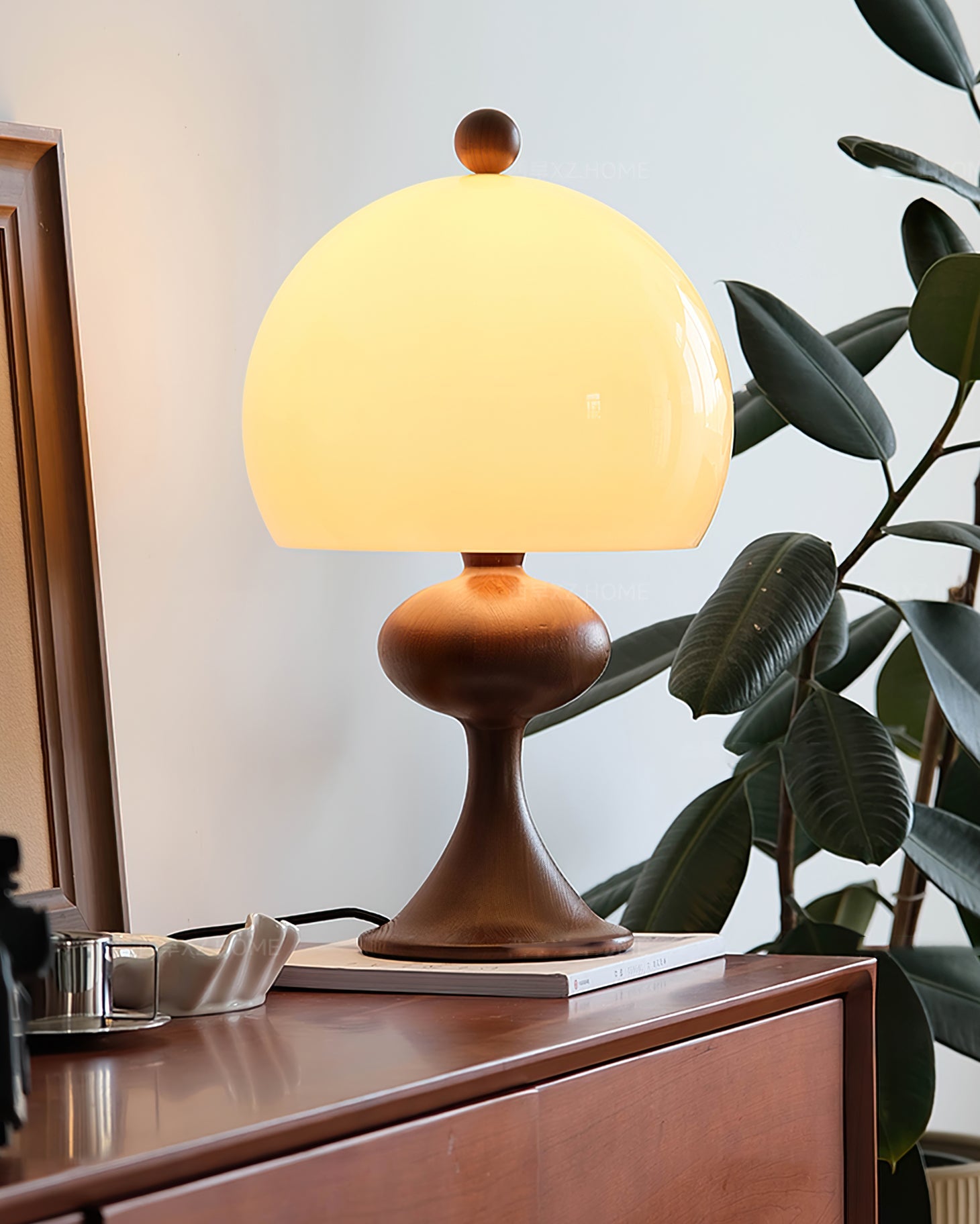 Minimalist Table Lamp with Glass Shade and Wood Accents – 19.7 Height, Ideal for Bedside or Desk 8