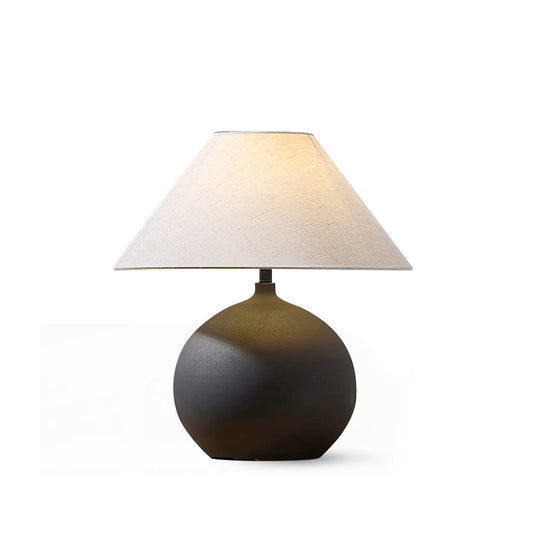 Ceramic Table Lamp with Grey Linen Shade – 45cm Diameter Bedroom or Desk Lamp 1