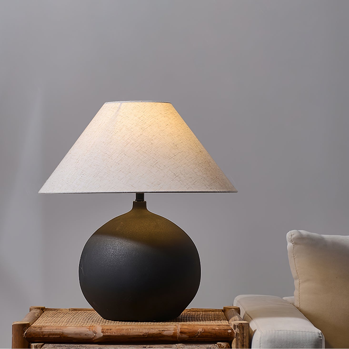 Ceramic Table Lamp with Grey Linen Shade – 45cm Diameter Bedroom or Desk Lamp 3