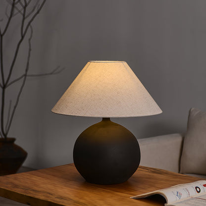 Ceramic Table Lamp with Grey Linen Shade – 45cm Diameter Bedroom or Desk Lamp 4