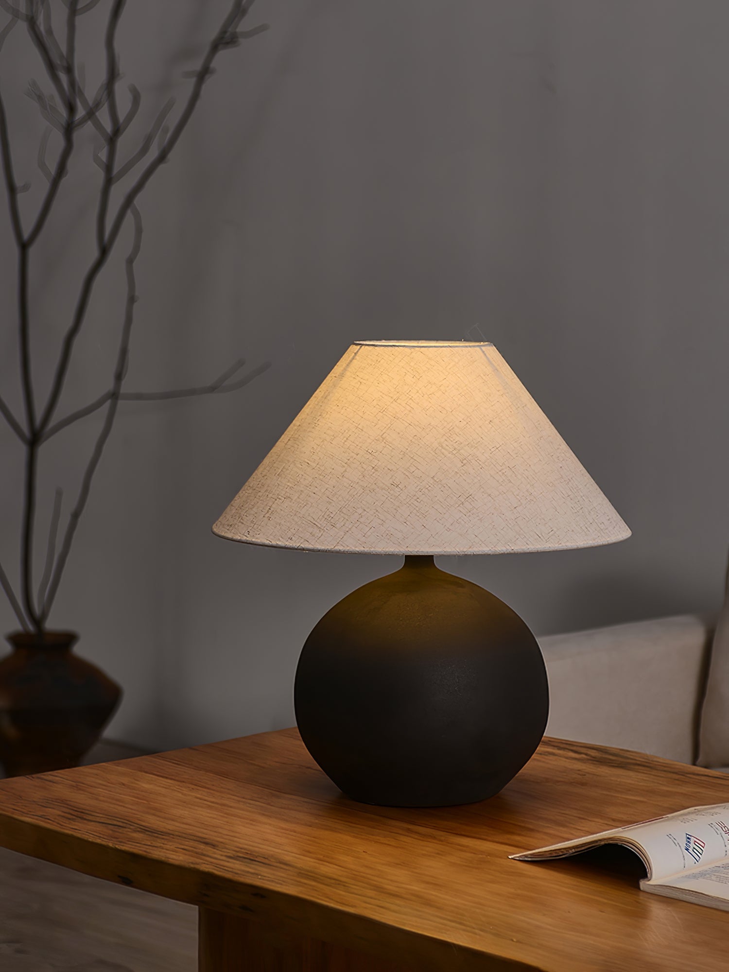 Ceramic Table Lamp with Grey Linen Shade – 45cm Diameter Bedroom or Desk Lamp 5
