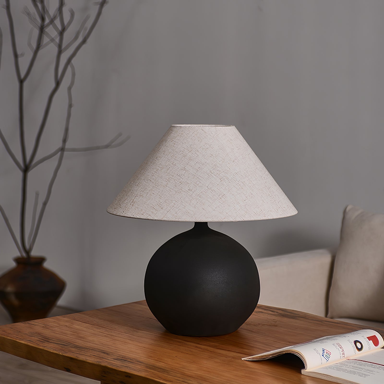 Ceramic Table Lamp with Grey Linen Shade – 45cm Diameter Bedroom or Desk Lamp 7