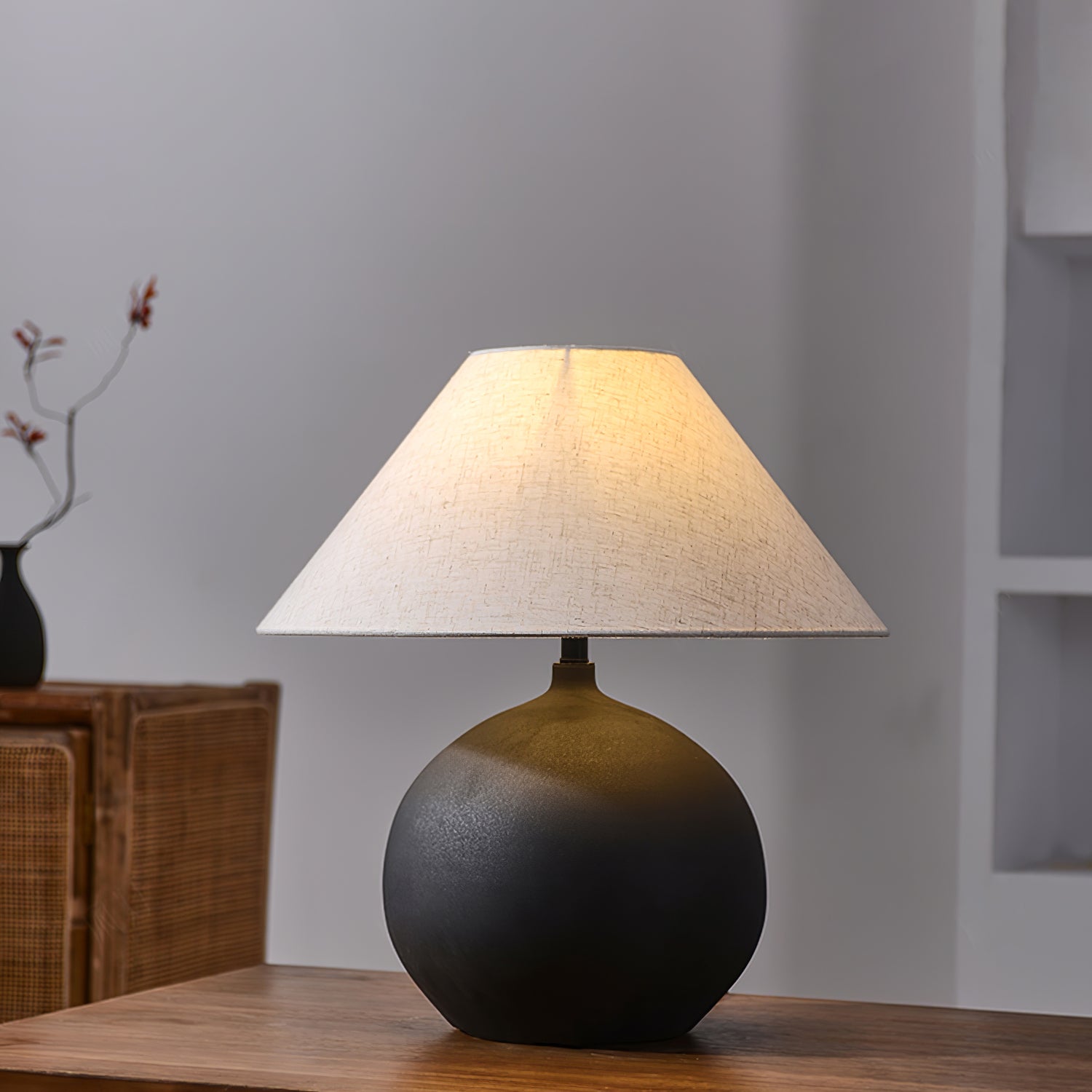 Ceramic Table Lamp with Grey Linen Shade – 45cm Diameter Bedroom or Desk Lamp 8