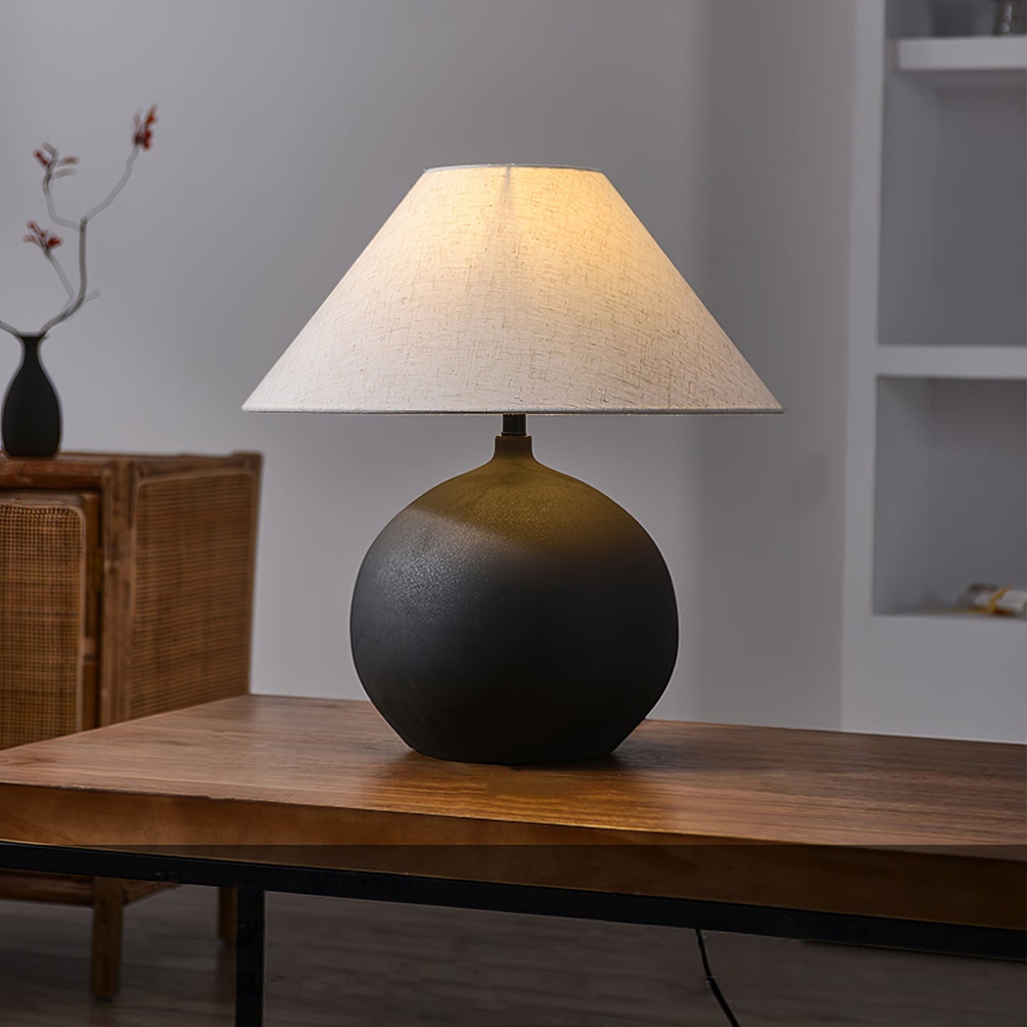 Ceramic Table Lamp with Grey Linen Shade – 45cm Diameter Bedroom or Desk Lamp 9