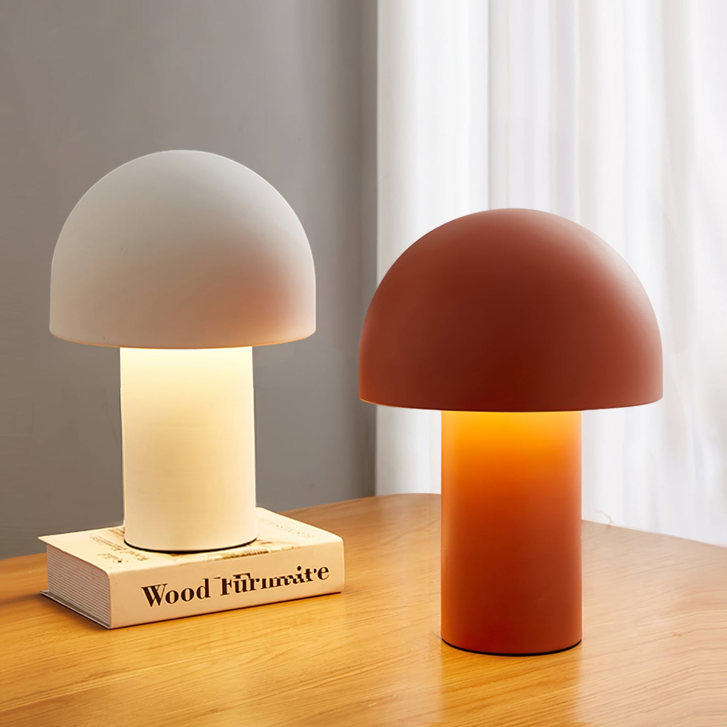 Modern Mushroom-Shaped Table Lamp with Warm Glow – Stylish Bedside or Desk Lamp in White and Orange 6