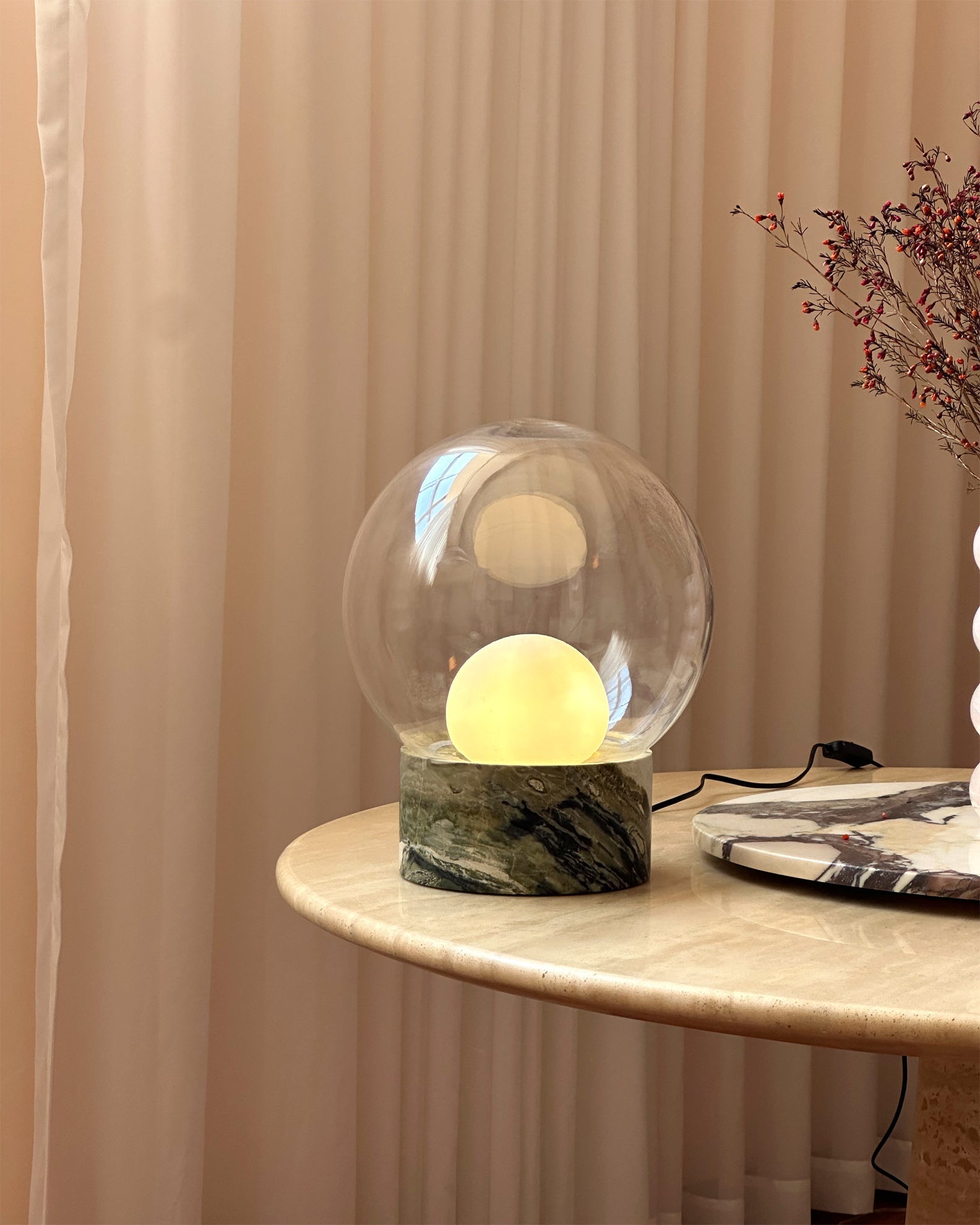 Lilly Table Lamp with Marble Base and Glass Globe – Modern Bedside or Desk Lamp 4