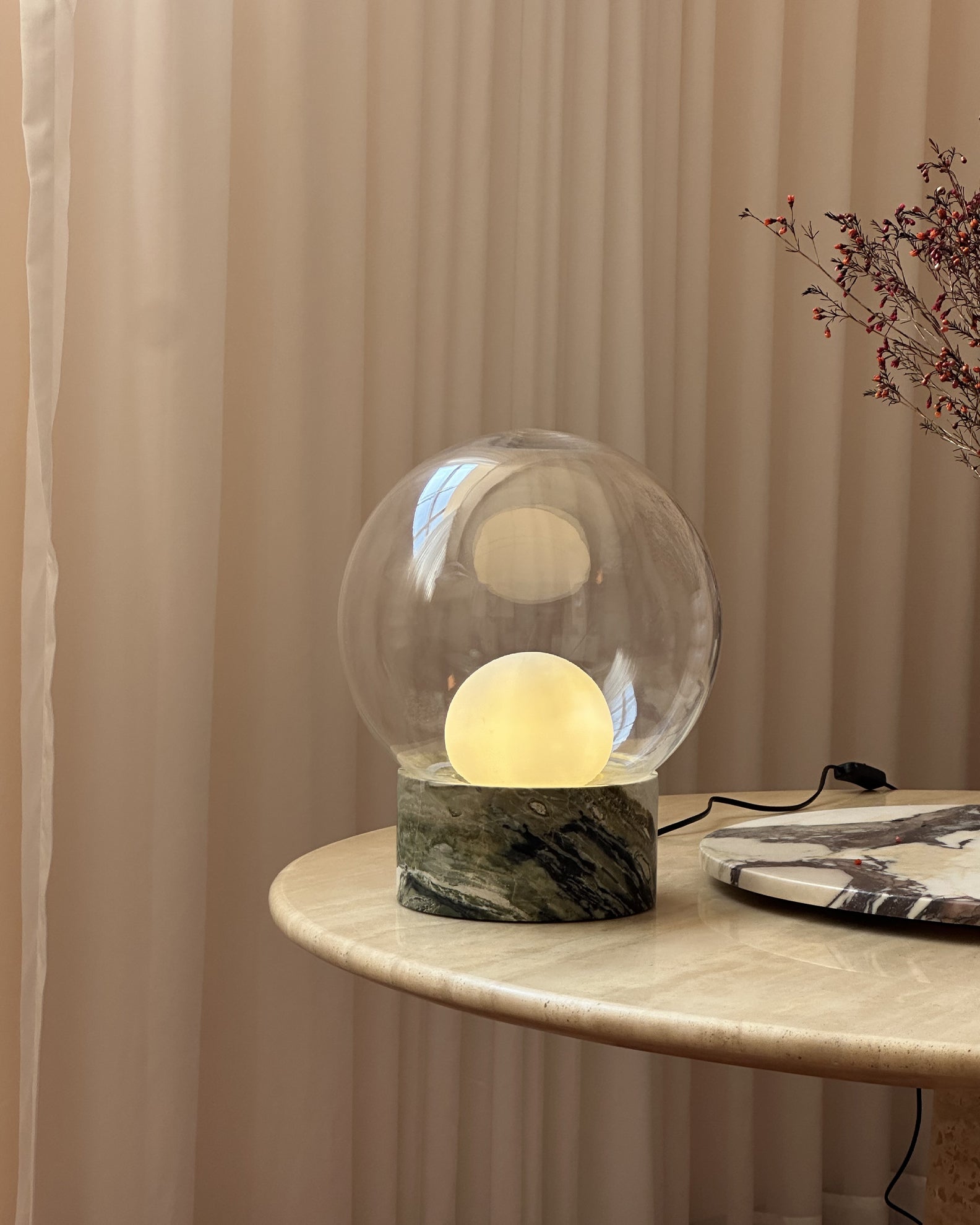 Lilly Table Lamp with Marble Base and Glass Globe – Modern Bedside or Desk Lamp 5