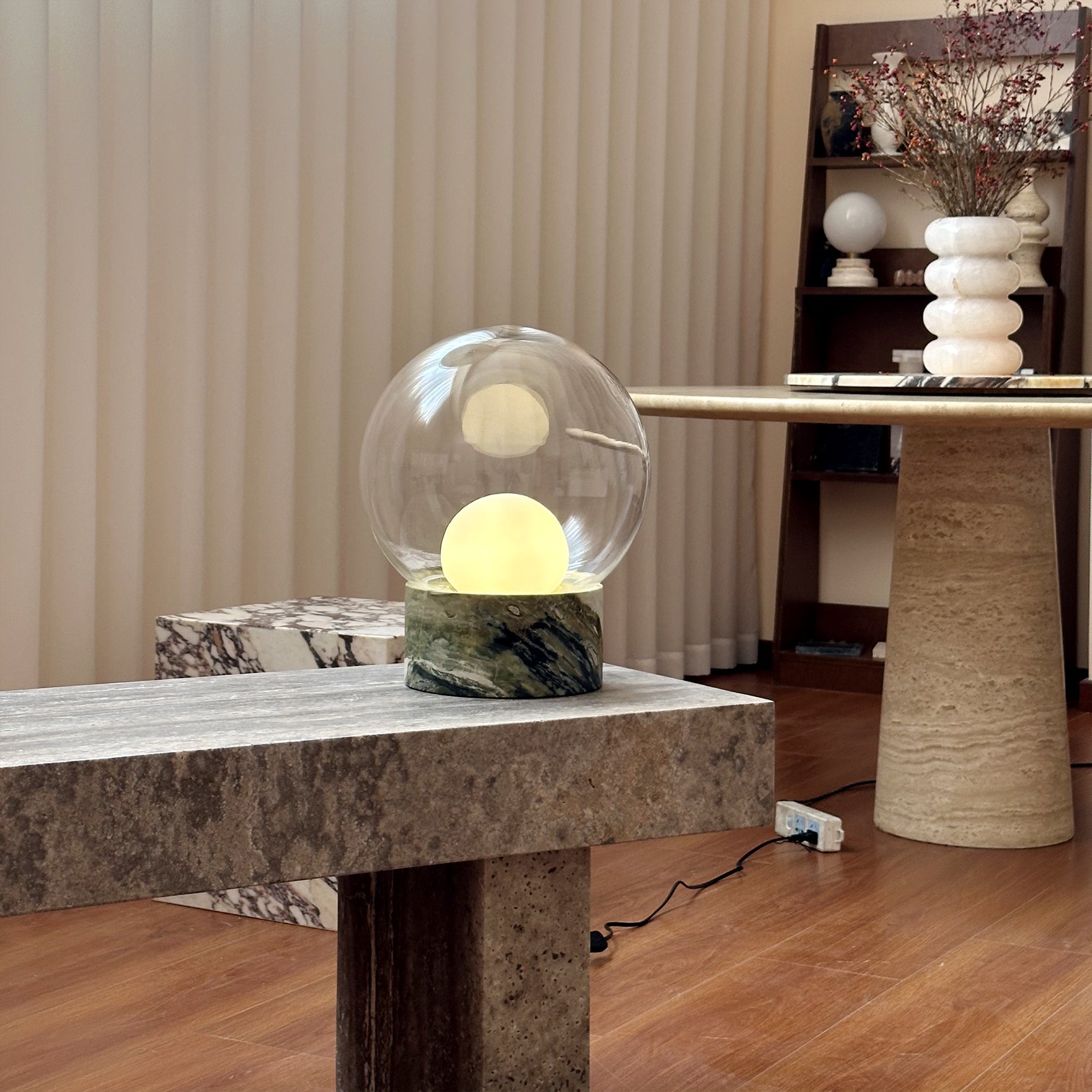 Lilly Table Lamp with Marble Base and Glass Globe – Modern Bedside or Desk Lamp 7