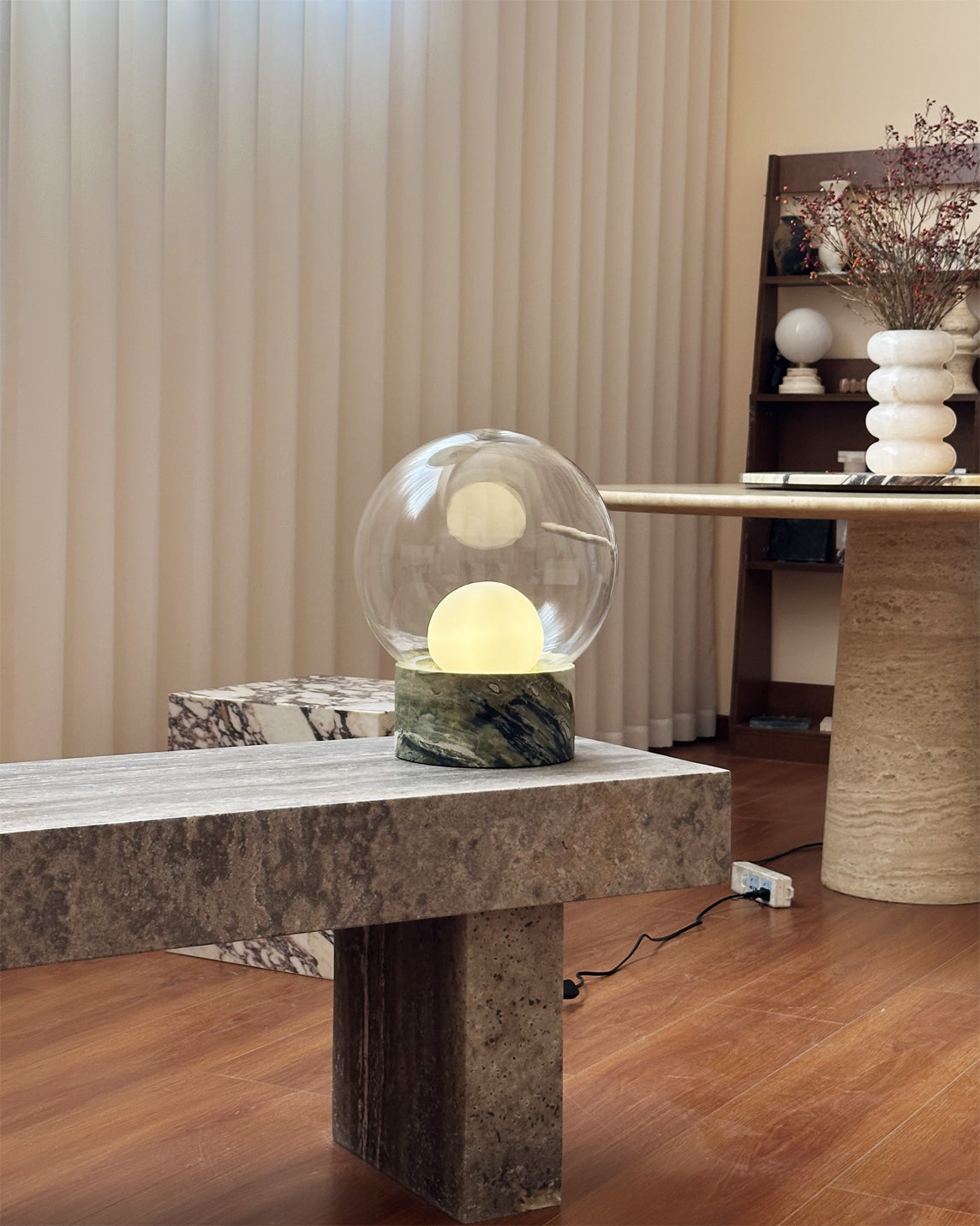 Lilly Table Lamp with Marble Base and Glass Globe – Modern Bedside or Desk Lamp 8