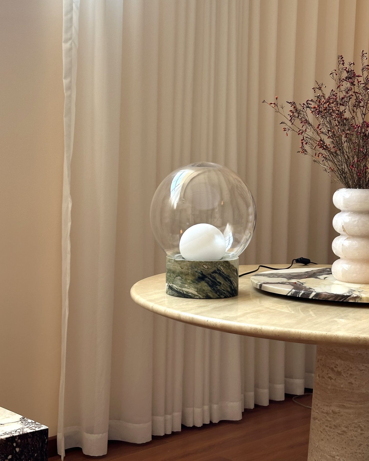 Lilly Table Lamp with Marble Base and Glass Globe – Modern Bedside or Desk Lamp 9