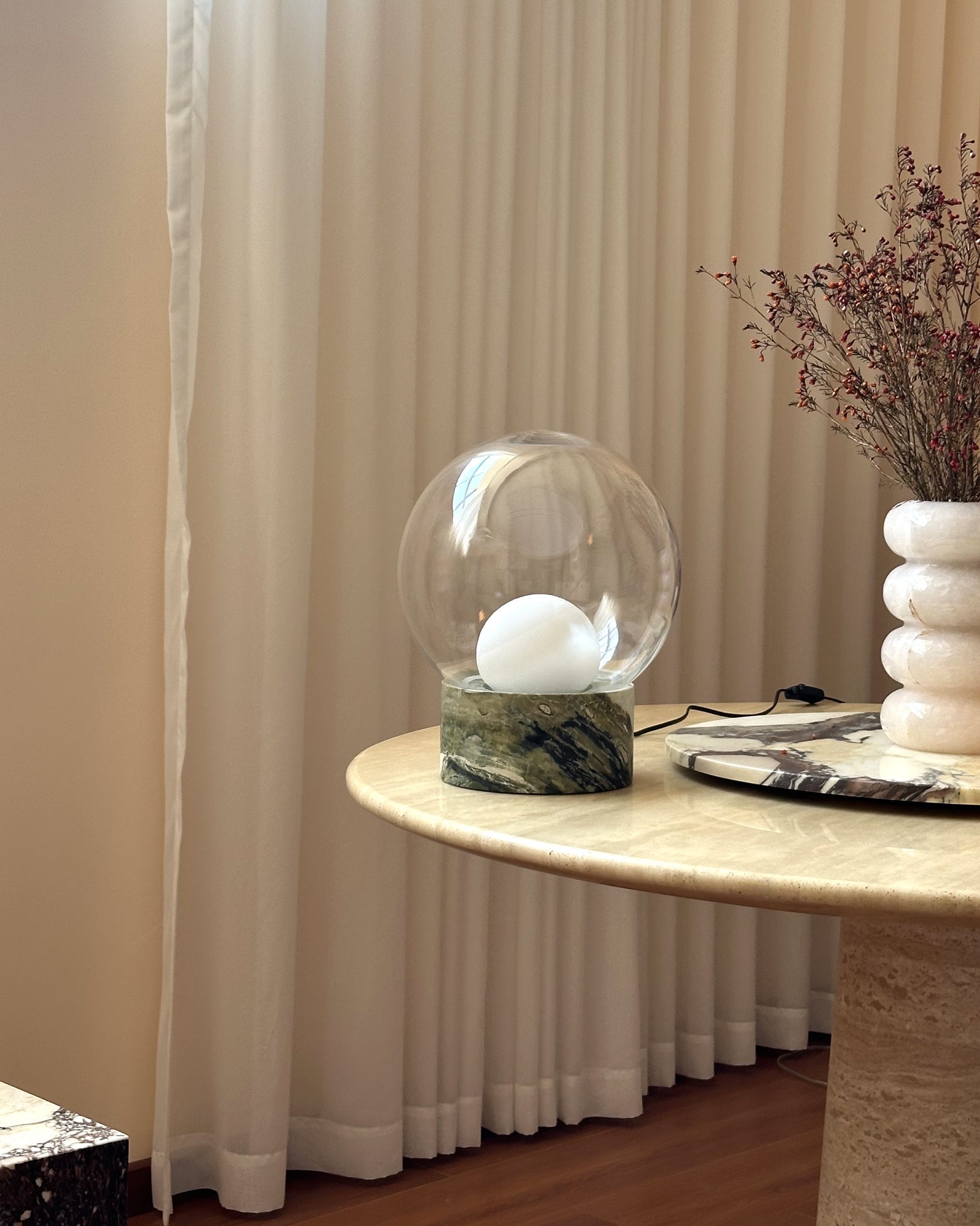Lilly Table Lamp with Marble Base and Glass Globe – Modern Bedside or Desk Lamp 9