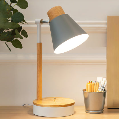 Modern Table Lamp with Wooden Base and Metal Shade – Minimalist Design for Desk or Bedside 3